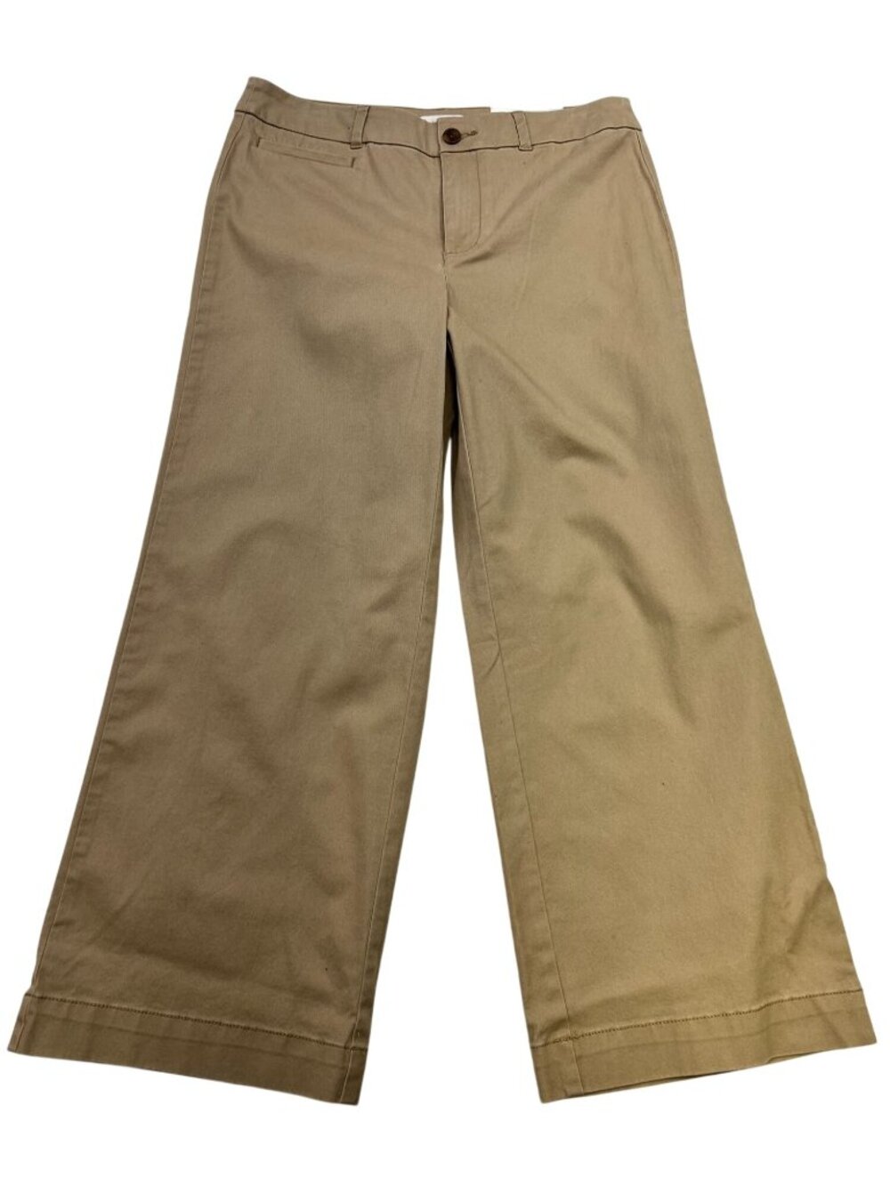 LOFT Women's High-Rise Slim Wide-Leg Crop Pants Flat Front Size 6 Beige Solid